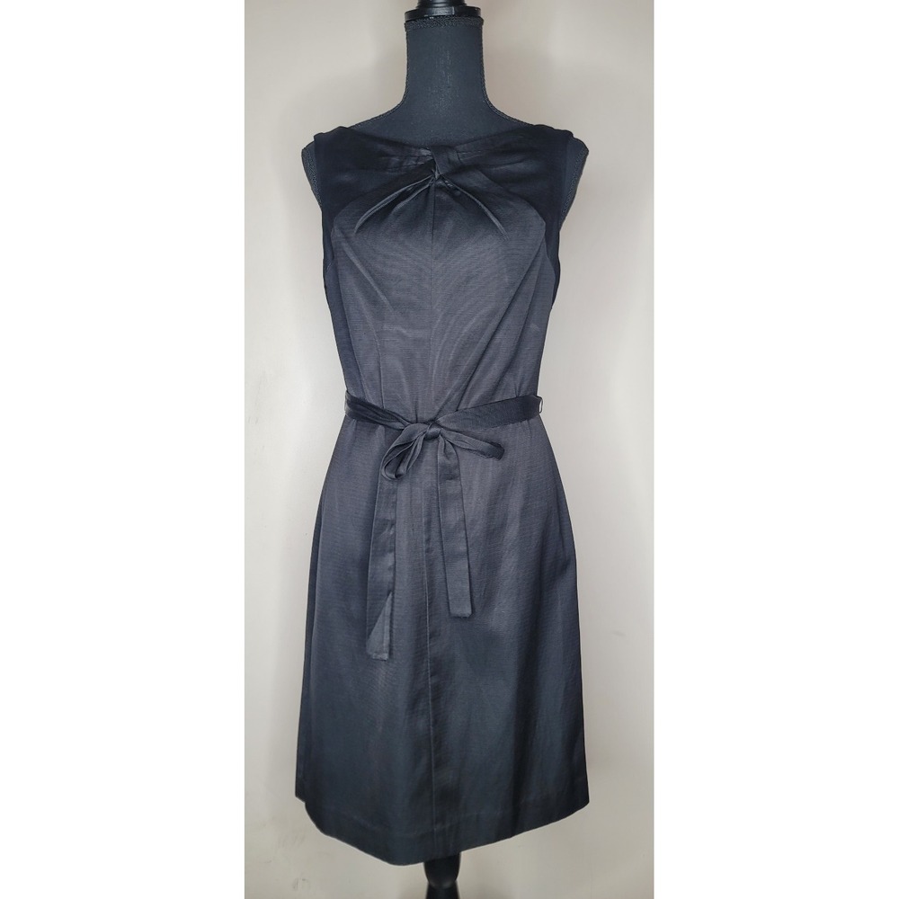Talbots Sleeveless Sheath Dress Gray Belted Bow Detail Knee‎ Length Elegant Work